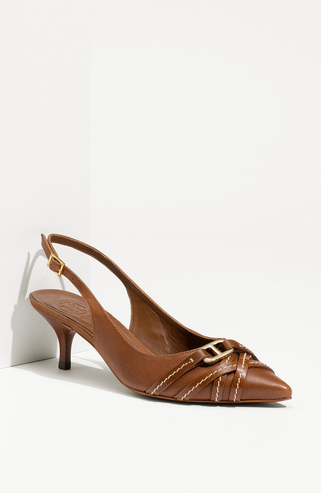 Tory Burch Keeley Kitten Heel Slingback Pump in Brown (almond) | Lyst