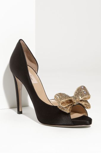 Valentino Crystal Bow Satin Dorsay Pump - Lyst