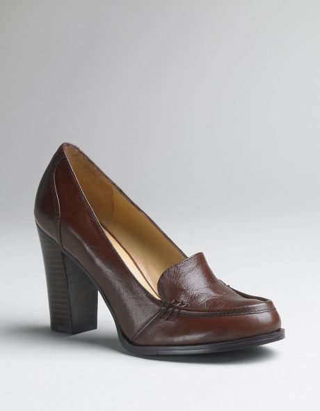 Nine West Newhouse High Heeled Loafers in Brown (brown leather) | Lyst
