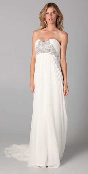 Marchesa Silk Crepe Gown with Embroidered Bodice - Lyst