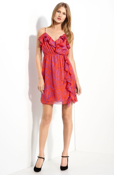 Milly Tiger Print Chiffon Dress in Red (geranium/ hydrangea) - Lyst