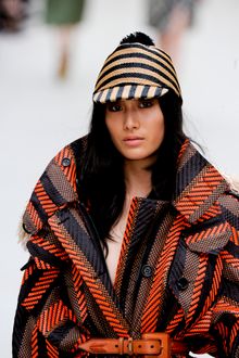 Burberry Prorsum Spring 2012 Small Raffia Hat With Stripe Pattern And Little Black Pom Pom - Lyst