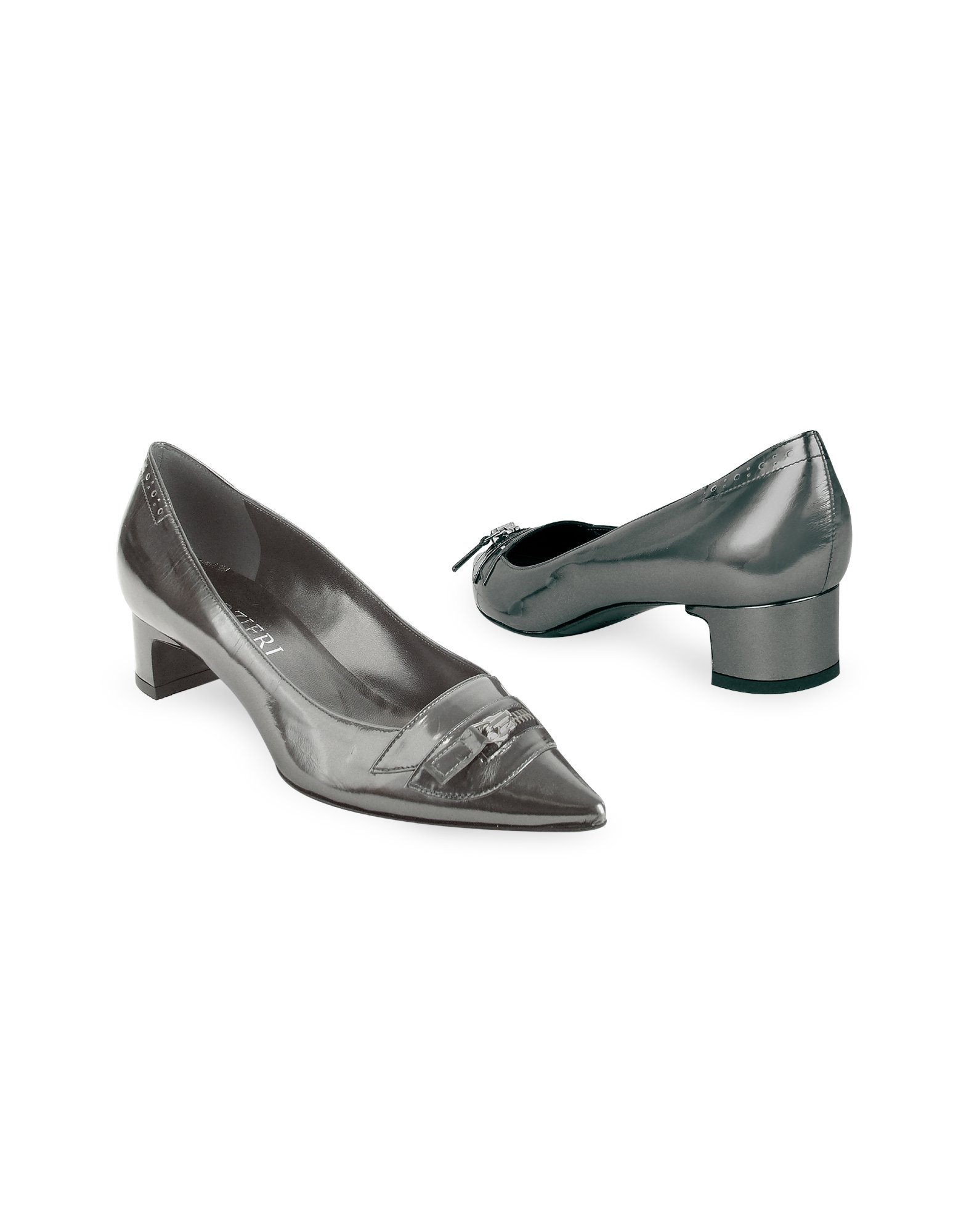 ... Metallic Gray Patent Leather Top Zip Low-heel Shoes in Gray | Lyst