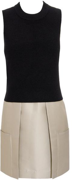 Paneled Silk-blend Dress with Wool Sweater 
