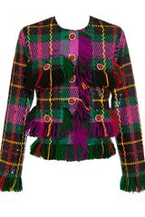 Ashish Tartan Sequin Jacket with Wool Fringing