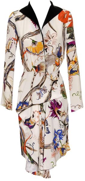  Printed Silk-blend Dress with Recess Pleated Skirt 