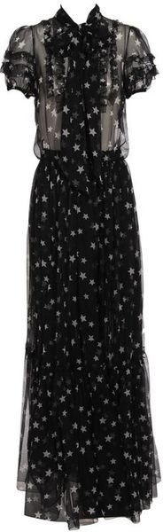  Star Printed Silk Chiffon Gown 