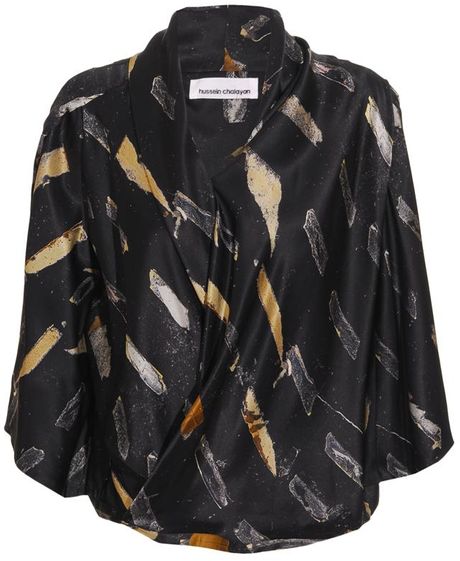 Chalayan Draped Printed Silk Top in Blue (navy multi) - Lyst