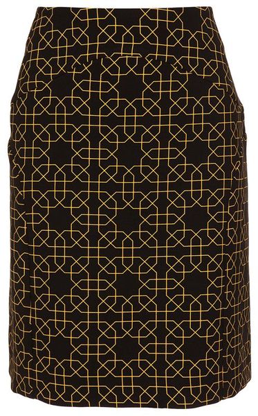 Marni Geometric Printed Crepe Wool Skirt in Black (black yellow) - Lyst