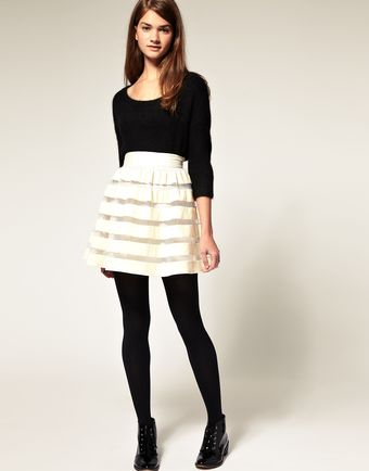 ASOS Collection Asos Full Skirt in Velvet and Mesh Stripe - Lyst