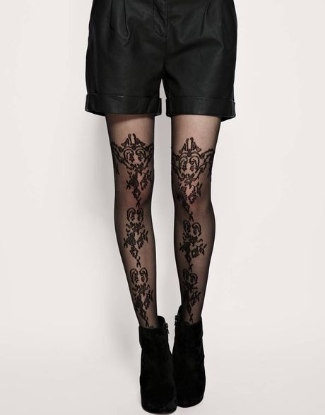 Asos Collection Asos Lace Over The Knee & Sheer Tights in Black - Lyst