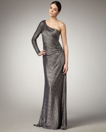 David Meister One-sleeve Jacquard Gown - Lyst