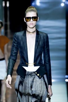 Gucci Spring 2012 Short Navy Boxy Jacket With Chain Closure  - Lyst