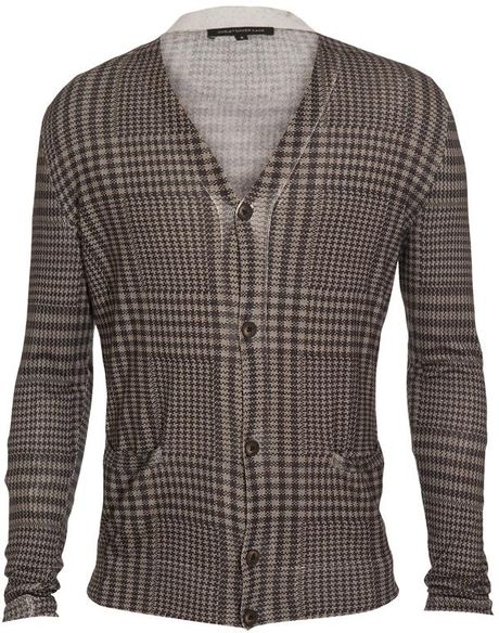 Christopher Kane Houndstooth Pattern Silkcashmere Knit Cardigan in Gray for Men (dark) - Lyst