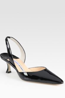 Manolo Blahnik Carolyne Patent Leather Point Toe Slingback Pumps - Lyst