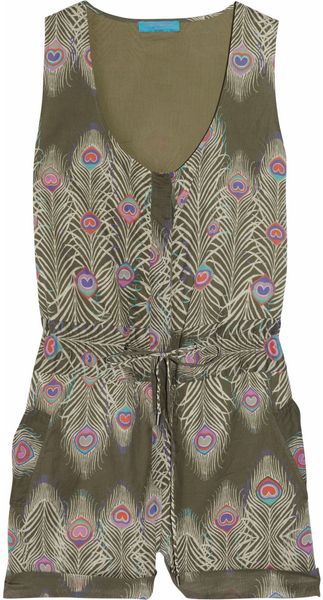Matthew Williamson Printed Cotton Playsuit in Multicolor (olive) - Lyst