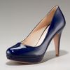Prada Patent Midheel Pump in Blue - Lyst