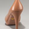 Prada Patent Midheel Pump in Blue - Lyst