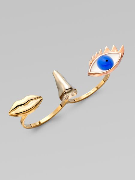 Delfina Delettrez 18k Gold Triple Anatomik Double Finger Ring in Blue (gold) - Lyst