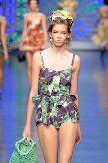 Dolce & Gabbana Spring 2012 Multicolor Vegetable Print Playsuit With Bow Details - Lyst