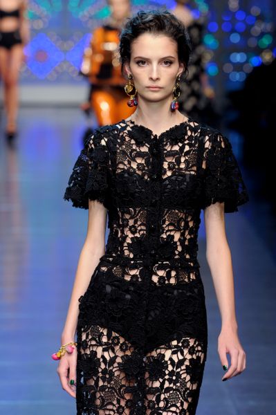 Dolce & Gabbana Spring 2012 Black Lace Mid Length Dress in Black - Lyst