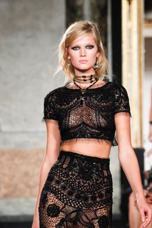 Emilio Pucci Spring 2012 Black Cropped Lace Embellished Top - Lyst