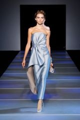 Giorgio Armani Spring 2012 Satin Silk Asymmetrical Bustier Gown In Grey