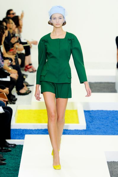 Jil Sander Spring 2012 Square Neck Bow Sleeve Green Jacket  in Green - Lyst