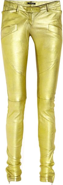 Balmain Metallic Leather Skinny Pants - Lyst