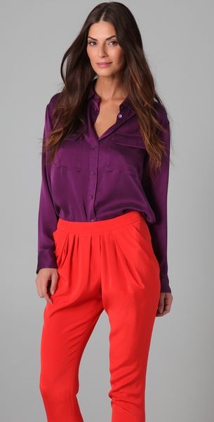 Equipment Signature Sand Washed Satin Blouse in Purple - Lyst