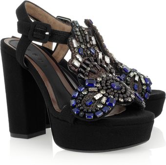 Marni Embellished Crepe-covered Platform Sandals - Lyst