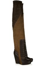 Rick Owens Suede and Leather Thigh Boots