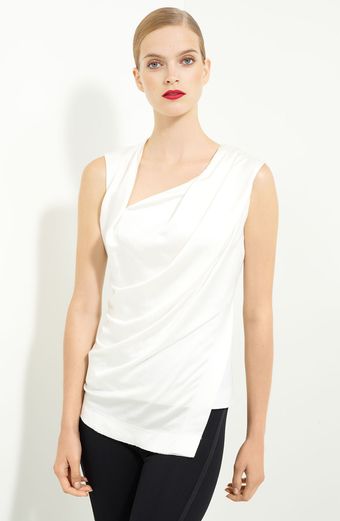 Donna Karan New York Draped Jersey and Satin Top - Lyst