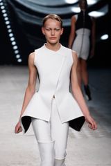 Gareth Pugh Spring 2012 Structured Sleeveless Colar-less Jacket In White With Black Lining