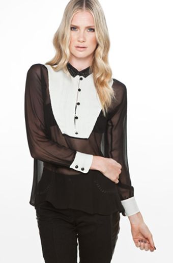 Yigal Azrouel Tux Front Blouse in Jet/optic - Lyst