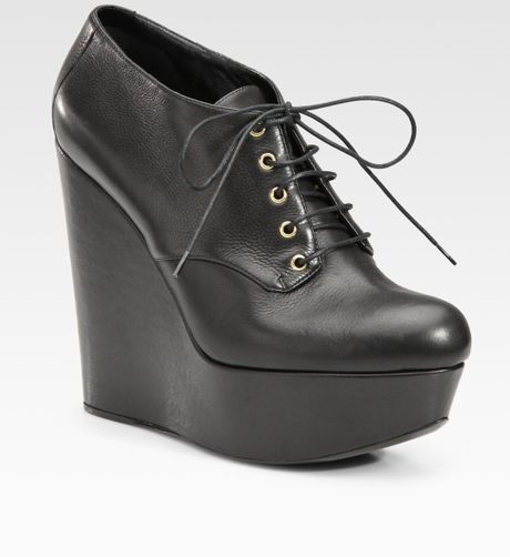 Dolce & Gabbana Leather Laceup Wedge in Black - Lyst