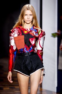 Balenciaga Spring 2012 Multicolour Silk Printed Blouse With Oversized Patch Pocket And Exaggerated Shoulders - Lyst