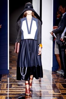 Balenciaga Spring 2012 Navy Blue Mid Length Skirt With Wide Black Hem - Lyst
