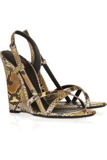 Bottega Veneta Python Wedge Sandals - Lyst