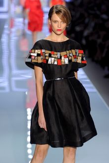 Dior Spring 2012 Black Belted Evening Dress with Art Deco Applique - Lyst