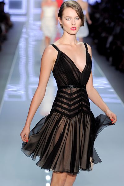 Dior Spring 2012 Sheer Dress with Midriff details and Chiffon Layered Skirt in Black - Lyst