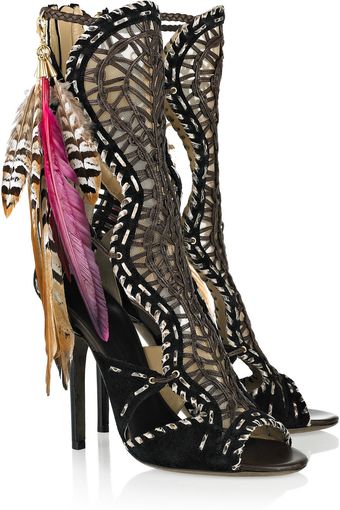 Jimmy Choo Kevan Woven Leather and Suede Sandals - Lyst