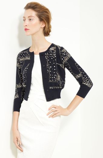Oscar de la Renta Embellished Cashmere & Silk Crop Cardigan - Lyst