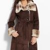 Ellen Tracy Long Belted Faux Shearling Coat in Brown - Lyst