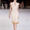 Alexander Mcqueen Spring 2012 Beige Scallop Neck Plisse Dress With Gold Splattered Hem  in Beige (gold, natural) - Lyst