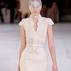 Alexander Mcqueen Spring 2012 Beige Scallop Neck Plisse Dress With Gold Splattered Hem  in Beige (gold, natural) - Lyst