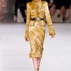 Alexander Mcqueen Spring 2012 Gold Plisse Detail & Ruffle Trim Pencil Skirt  in Gold - Lyst