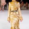 Alexander Mcqueen Spring 2012 Gold Plisse Detail & Ruffle Trim Pencil Skirt  in Gold - Lyst