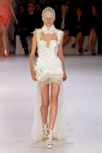 Alexander McQueen Spring 2012 White Asymmetric Cut Out Embellished Dress  - Lyst