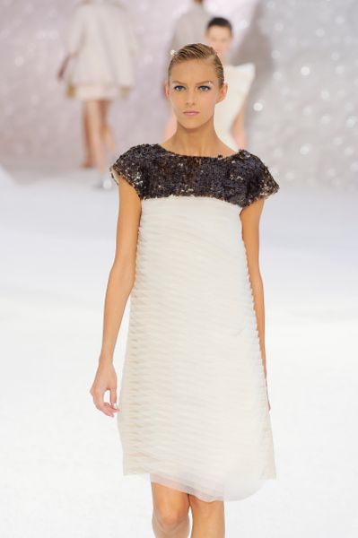 Chanel Spring 2012 Sheer White Plisse CapSleeve Dress With Paillette Embellishment  in White - Lyst